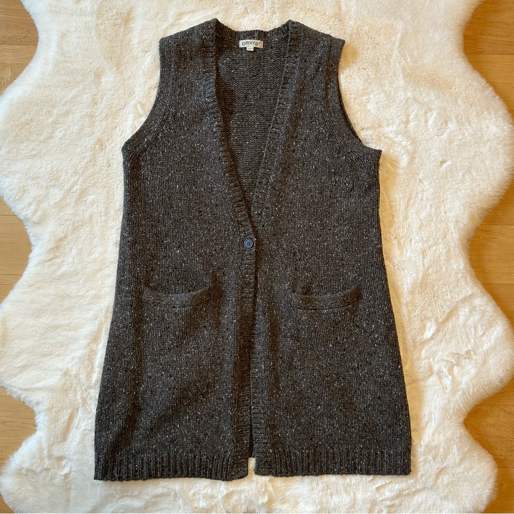 ORVIS Womens Long Sleeveless Merino Sweater Tunic Vest Lagenlook Coastal Grandma